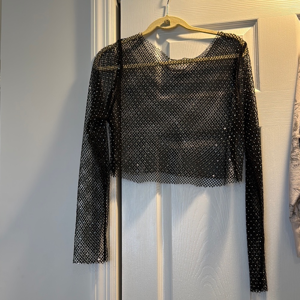 Black Mesh Long Sleeve Top